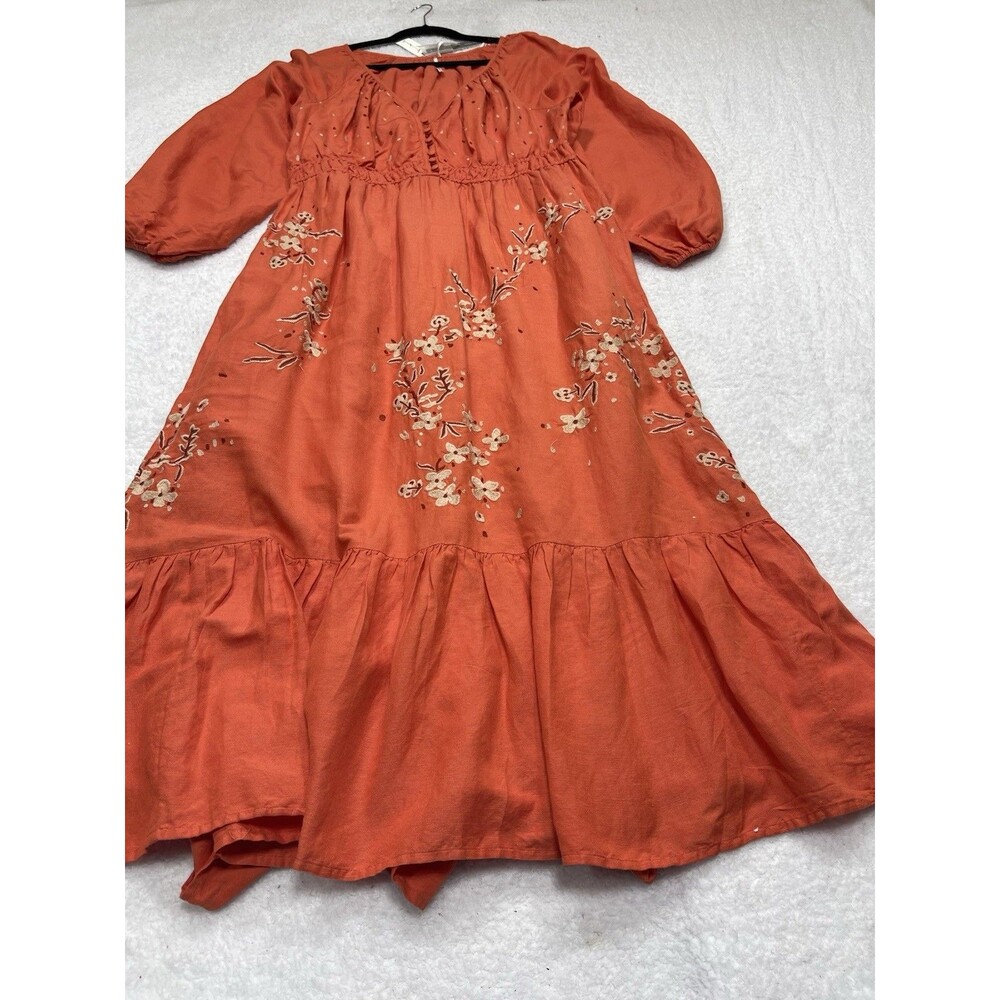 Anthropologie Coral Red Embroidered Maxi Dress - Picture 4 of 14